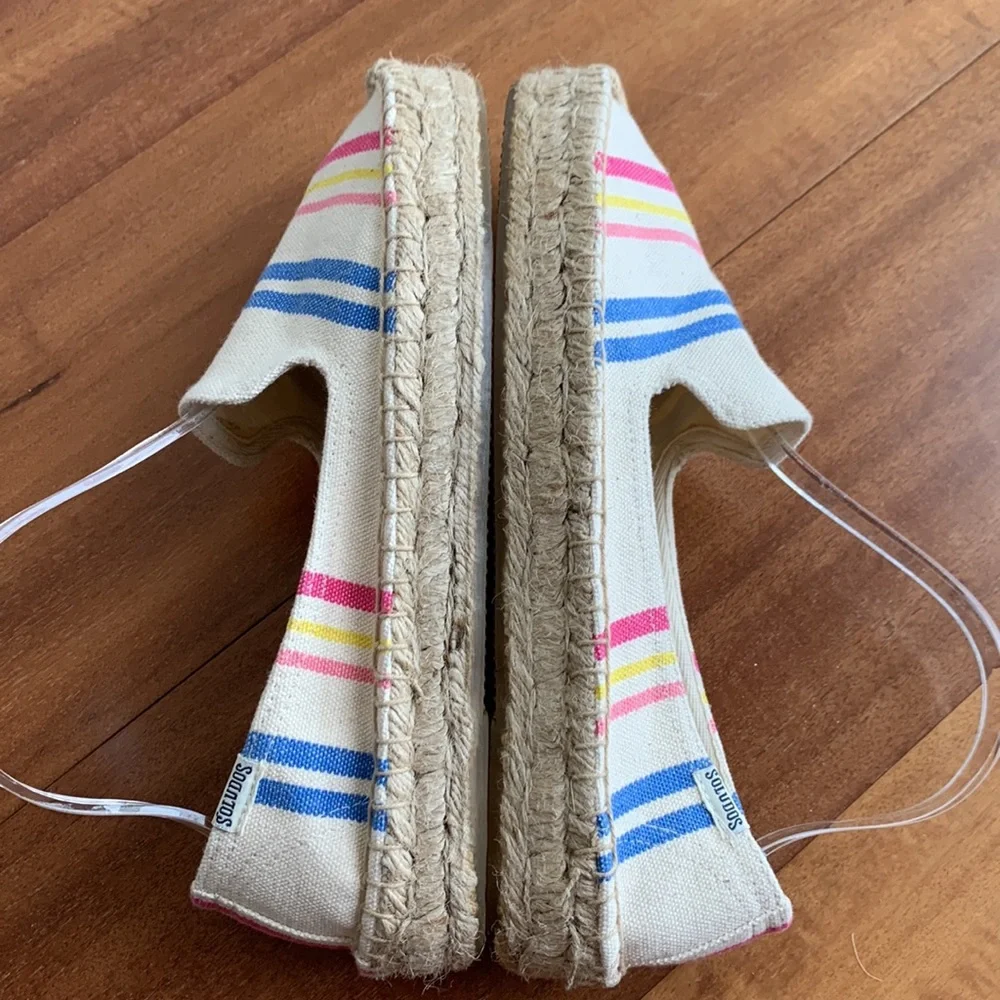 Soludos Shoes Stripe Rainbow Canvas Espadrilles Cream Multi 9 Beach Vacation